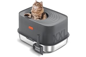 Bartuke Caja de Arena para Gatos con Tapa, Bandeja de Arena Extraíble Cerrada de Acero Inoxidable para Gatos Grandes con Entrada Superior, Pala, Antifugas, Fácil de Limpiar (Gris Oscuro)