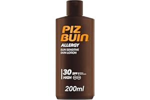 PIZ BUIN Allergy Sun Sensitive Skin Lotion FPS 30 (200 ml), protector solar corporal con FP30, protección solar alta para pieles sensibles, loción corporal con filtros UVA/UVB