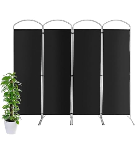 MAYOLIAH Divisorio A 4 Pannelli Pieghevole 180 Cm - Paravento Autoportante Per Interni, Separatore Per Stanze In Nero Con Telaio In Ferro E Tessuto Non Trasparente