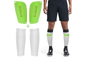 Dokpav Football Protège-Tibia Chaussettes + Jambières Manches Double Couche Protège-Tibias Maille Respirant- Enfant Adolescent Adulte- Football Jeux débutant Elite athlétisme
