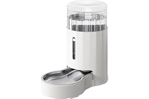 JUNSPOW Distributeur d'eau 6L pour Animaux de Compagnie, Distributeur d'eau en Acier Inoxydable de Grande capacité par gravité, 100% sans BPA, pour Chats et Chiens de Petite et Moyenne Taille, Blanc.