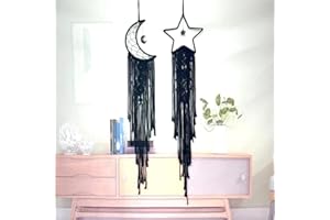 PEIQICHU Set 2 Black Dream Catcher Handmade Bohemian Moon & Star Shape Dream Catchers Woven Tapestry Wall Hanging Wedding Party Decorations Bedroom Living Room Decor Ornaments Craft Gifts