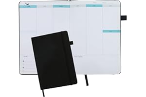 AMO HERMOSO Planificateur Semainier A5 Non Daté, Agenda Hebdomadaire A5, Organiseur Journal Vertical, Couverture Rigide en Cuir de PU 176 pages, Noir