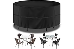 LUSCHEER Garden Furniture Covers Waterproof Windproof Anti-UV Heavy Duty 210D Oxford Fabric Garden Outdoor Round Patio Set Table and Chairs Cover (Ø230x90cm) - Black