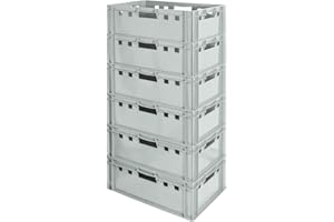 6x Euro Apilamiento de Plástico Caja Industrial Euro Caja Almacenamiento Eurobox E2 Gris Kingpower