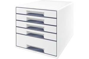 Leitz WOW Cube Cassettiera a 5 Cassetti, Organizer per Riporre Documenti, Cataloghi e Riviste in Formato A4, Adatta per Casa e Ufficio, Grigio, 52142001