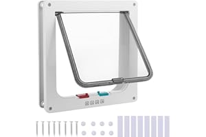 AUNHOKE Katzenklappe Innentür,Katzenklappe Außentür mit 4-Wege-Schloss,25 x24 x 5.5cm WeißFliegengittertüren und Schiebetüren,Sureflap Mikrochip Katzenklappe,Cat Flap Klappe für Haustier Tür (Weiß)