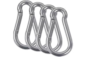 RSHUHX M8 Mousquetons Acier Inoxydable 304 Mousqueton Pompier Ressort avec Mousqueton de Fixation pour Camping Randonnée Hamac Balancoire 4PCS