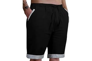 YAOHUOLE Mens Cotton Linen Shorts Casual Loose Fit Drawstring Summer Beach Shorts with Pockets