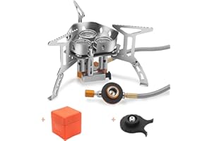 Yinleader Hornillo de camping de 5800 W, cubierta resistente al viento, estufa de camping plegable con adaptador (depósito de gas no incluido)