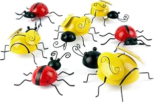 VINFUTUR Metal Garden Ornament Set, 4Pcs Metal Bumble Bees + 3Pcs Metal Ladybugs Garden Wall Art Decorations for Outdoor Yard Fence 3D Wall Hanging Bee Decoration