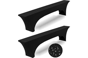 Teruntrue 2 Stück Premium wasserdichte Elastisch Bierhockerbezug, 220 x 25 cm, Unten sind 4 Fußtaschen angebracht, waschbare Bierhockerbezug für Bankette im Freien (Schwarz)