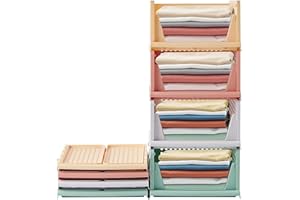 RMAN 4 Stück Kleiderschrank Organizer Schubladenbox Stapelbare Schrank Organizer Kleiderschrank Regal Aufbewahrungsbox Plastik Lagerkisten Trennwand Schublade für Kleidung, Küchen, Schlafzimmer