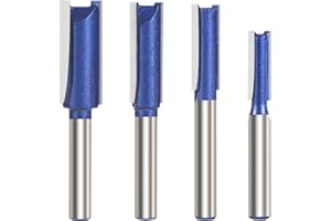 Vearter Juego de brocas rectas de doble flauta con vástago de 1/4 pulgadas, 4 piezas, herramienta de fresado de carpintería para ranura, dado, hueco: 1/4 pulgadas, 5/16 pulgadas, 3/8 pulgadas, 1/2