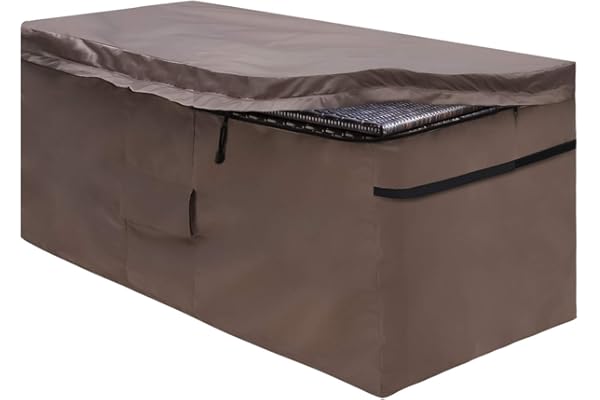 MunteLock Housse de protection pour boîte de jardin avec couvercle à fermeture éclair et grille d'aération, imperméable, Oxford 420D marron (123 x 55 x 62 cm)