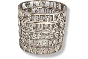 SiLo Bijoux BRACCIALE NOME DONNA IN ACCIAIO INOX 316L RIGIDO MOLTI NOMI DISPONIBILI CON STRASS CHIUSURA A MANETTA MOLLA - CONFEZIONE REGALO INCLUSA