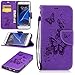 Produktbild Lonchee Samsung Galaxy S7 edge Wallet Tasche Brieftasche Schutzhülle , geprägten Prägung Muster Design Hochwertige PU Leder Folio Tasche Case Hülle im Bookstyle mit Standfunktion Kredit Kartenfächer Abnehmbare Handschlaufe(lila Schmetterling Prägung)