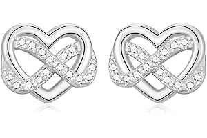 JOPLY Silver Stud Earings for Women Girls, 925 Sterling Silver Heart Stud Earrings - Cubic Zirconia Stud Earrings for Mum Wife Her Birthday Mother's Day Valentine’s Day Christmas Gifts