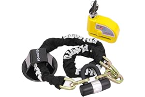 FD-MOTO 3KG Anti-Theft 1.2M*10mm Chain Lock Padlock + Alarm Brake Disc Lock Yellow + Ground Wall Anchor Heavy Duty for Motorbike Motorcycle Scooter Bike Bicycle ATV