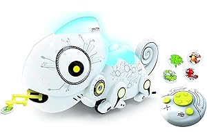 YCOO 88538 ROBO CHAMELEON by Silverlit, ferngesteuerter Roboter, Robotertier für Kinder, füttere das Chameleon, inkl. 4 Metallinsekten, Licht- und Soundeffekte, 28 cm, weiß, ab 3 Jahren