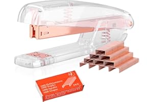 Huianpen Agrafeuse de Bureau en Acrylique,Agrafeuse Portable Étudiant Papeterie,Agrafeuse avec Agrafes,Petite Agrafeuse,Kit D'accessoires Bureau,pour Bureau, École, Papeterie Accessoire (Or Rose)