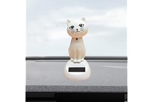 Recitem Auto Solar Wackelfigur Katze, Solar Wackelfiguren Tanzende Kleine Katze, Katze Solarfigur Statue Auto Armaturenbrett Deko Ornamente, Solarfigur Wackelfigur für Auto Haus Oder Büro (1 Weiß)