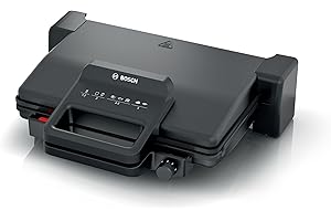 Bosch Bistecchiera TCG3323, 3 Posizioni di Cottura, 5 Livelli di temperatura, 2000W, Piastre Grill in Alluminio Rimovibili e Lavabili in Lavastoviglie, Rivestimento Ceramico Antiaderente, Nero