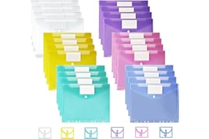 Vakki Carpetas Plastico Transparente A4, Sobre Portafolios con Broche de Presión, 11 Agujeros para Anillas, para Oficina, la Escuela y el Hogar, 6 Colores, Paquete de 24