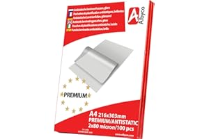 Albyco PREMIUM, Antistatische Laminierfolien, Laminiertaschen - Format A4, 216x303 mm - Dicke 2x80 (160) Mikron - Glänzend - 100 Stück - Transparent