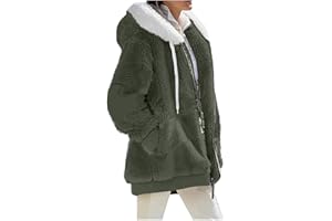 HSUAYEUD Womens Fleece Jackets Full Zipper Pockets Hoodie Coats Winter Warm Soft Teddy Hooded Jacket Warm Fluffy Jacket Fleece Hooded Jacket Overcoat Cardigan