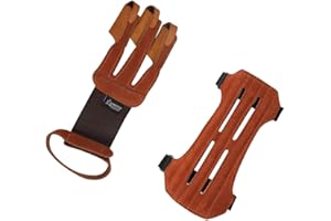 Huntingdoor Archery Leather Arm Guard Glove Finger Tab Protector Archery Shooting Forearm Guard with Adjustable 2 Straps Buckles for Left Hand Right Hand Shooters Hunting Protection