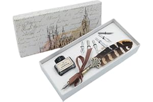hhhouu Stylos Plume de Calligraphie Encre Set Dip Pen avec Plume 6pcs Plumes pour Signatures, Dessin, Ecriture, Décoration et Cadeau HO-Q-300