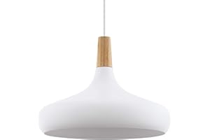 ‎EGLO EGLO Pendellampe Sabinar, 1 flammige e Pendelleuchte, Hängelampe aus Stahl und Holz, Farbe: Weiß, braun, Fassung: E27, Ø: 40 cm