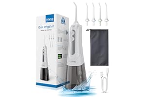 RENPHO Jet Dentaire Hydropulseur sans fil avec 5 Buses 4 Modes, IPX7 étanche, 300ML Amovible Réservoir D'eau, Rechargeable USB, Irrigateur Oral Professionnel pour la Douche Maison Voyages