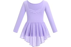 IDOPIP Vêtements de Ballet pour Enfants Robe Leotard Danse Justaucorps Jupe à Paillettes Deux Pièces Manches Longues Ballerines Fille