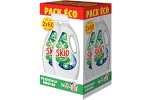 Skip - Lessive Liquide Fraicheur Intense - Action Détachante Efficace - 100% impeccable, éclatant et délicatement parfumé - 2x60 Lavages