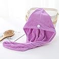 YesTree Organic Bamboo hair towel wrap Turban, Microfiber Quick Dry Hair Turban Wrap with Button, Quick Magic Dryer, Dry Hair Hat, Wrapped Bath Cap（2Pack Purple)