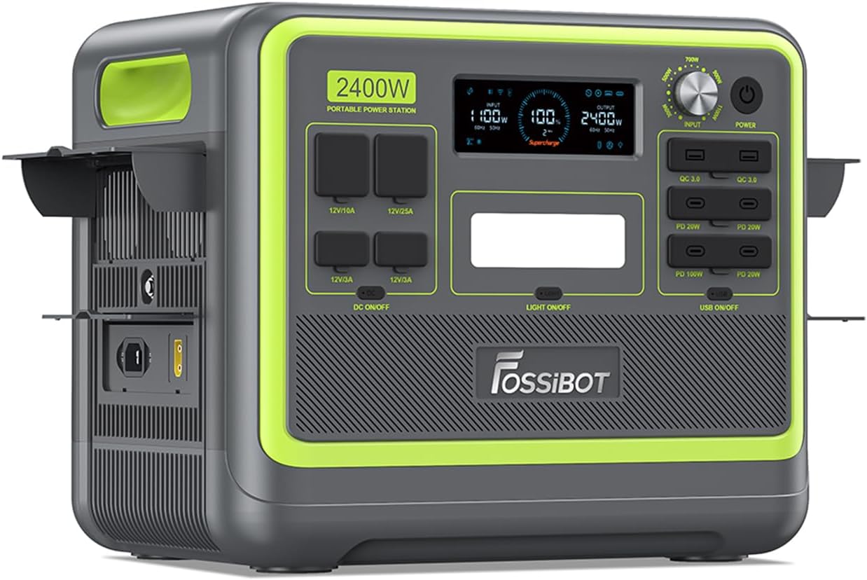 FOSSiBOT F2400 Estación de Energía Portátil, 2048Wh 2400W, Batería LiFePO4, Carga Ultra Rápida en 1.5 Horas, 13 Puertos, UPS, Luz LED, para Camping, Emergencias y Hogar