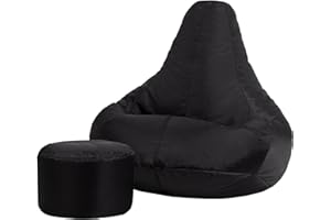 ‎BEAN BAG BAZAAR Bean Bag Bazaar Gaming Sitzsack „Recliner“ mit Hocker, Schwarz, Gamer Sitzsack für Erwachsene und Kinder, Indoor Outdoor Sitzsack Sessel Gaming mit Füllung