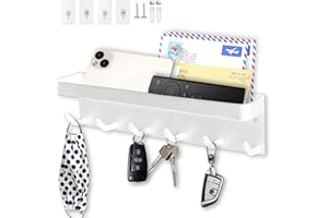 Echehi 6 Ganchos Cuelga Llaves Con Estanteria, la Multifuncional Autoadhesivo a Prueba de óxido Metal Colgador Llaves Pared Adecuado para Entrada, Cocina, Oficina, Baño y sala de estar (Blanco)