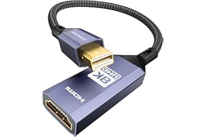 AGFINEST Câble 8K Mini Displayport 1.4 vers HDMI, câble Mini DP vers HDMI 2.1, 48Gbps 8K@60Hz, 4K@120Hz, HDR, FreeSync, VRR, Dolby Vision pour Thunderbolt 2, iMac, moniteur, graphique (0.2M)