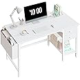 Lufeiya White Small Desk with Drawers - 40 Inch Computer Desk for Small Space Home Office, Modern Simple Study Writing Table PC Desks