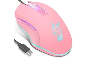 IULONEE Souris Gamer Filaire RVB Silencieux USB Souris Gaming Ergonomique Souris de Type C 2400 DPI 6 Boutons Programmables pour PC Portable Mouse Ordinateur de Bureau Mac (Pink)