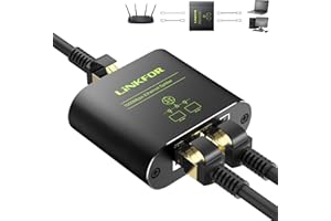 LiNKFOR Ethernet Splitter 1 to 2 Out 1000Mbps RJ45 Gigabit Ethernet Cable Splitter with USB Power for Cat 5e to Cat 8 Cables, 2 Port for Router, Computer, TV