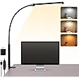 AONELAS Voncerus LED Desk lamp with Clamp,Eye-Caring Clip on Lights for Home Office,3 Modes 10 Brightness,Long Flexible Gooseneck,Metal,Swing Arm Architect Task Table Lamps with USB Adapter,Black