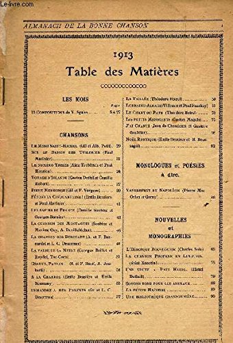 Download ALMANACH DE LA BONNE CHANSON - pour la famille et la jeunesse - ANNEE 1913 / Le Mont St Michel / Sur le bassin des Tuileries / Le numero treize / Voyage d'Islande / Pieux mensinge etc... Download ALMANACH DE LA BONNE CHANSON - pour la famille et la jeunesse - ANNEE 1913 / Le Mont St Michel / Sur le bassin des Tuileries / Le numero treize / Voyage d'Islande / Pieux mensinge etc...