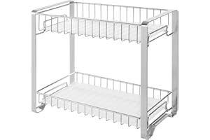 SONGMICS - Estantería para Especias, Estante de Almacenamiento de Cocina de Metal de 2 Niveles, portaespecias con Tablas de plástico, Patas Antideslizantes, para Cocina, Cuarto de baño, Plata