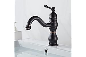 kisimixer Robinet Lavabo Noir Rétro, Pivotant à 360° Robinet Salle Bain, Mitigeur Lavabo en Laiton, Mitigeur Salle Bain avec Valve en Céramique Neuve
