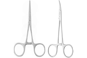LIFEBEAT Forcep Hemostat Forceps Fishing Forceps Dog Hemostat Scissors Ear Hairs Tools Locking Pliers Stud Ball earings Holder Dog Ear Hair Grooming Tweezers (Straight 5 Inches & Curved 5 Inches)