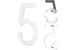 Yafimea 15 cm Hausnummer Weiß, Große Hausnummer aus Kunststoff mit Klebe- oder Schraubmontage, Wetterfest für Außenbereich, 3D Floating-Effekt für Wand oder Zaun (5)